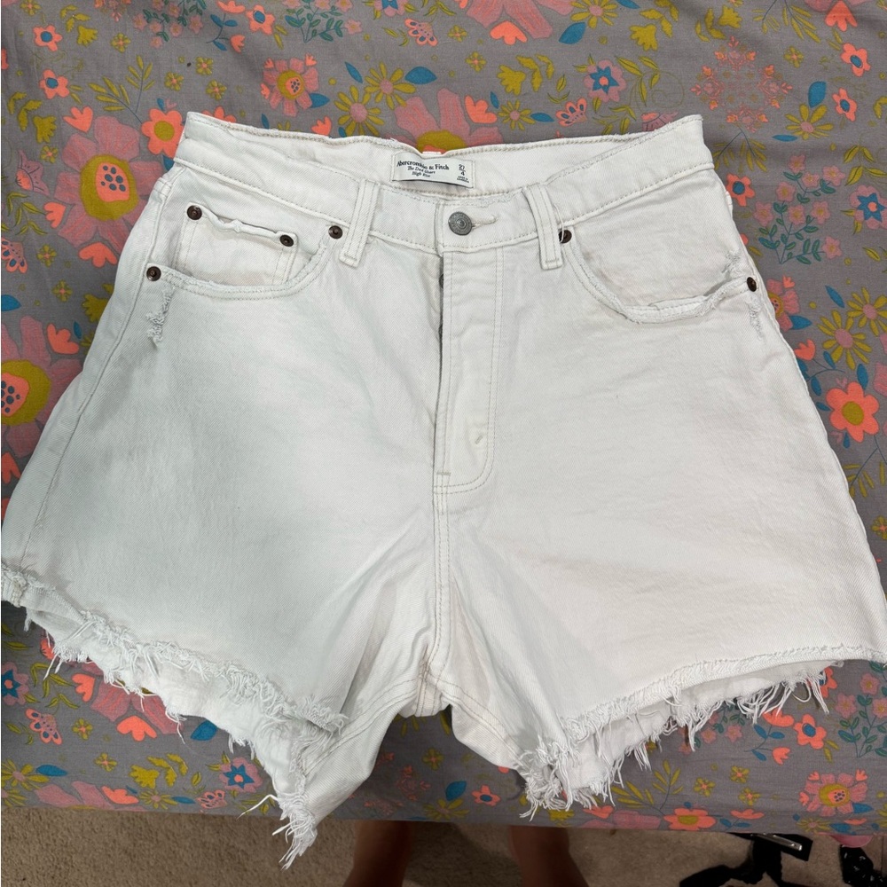 Abercrombie & Fitch High Waist White Denim Shorts Curve Love